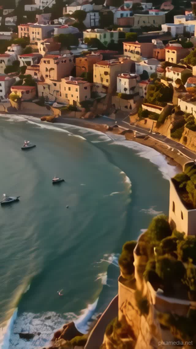 Amalfi Coast Golden Descent - Drone & Aerial AI stock